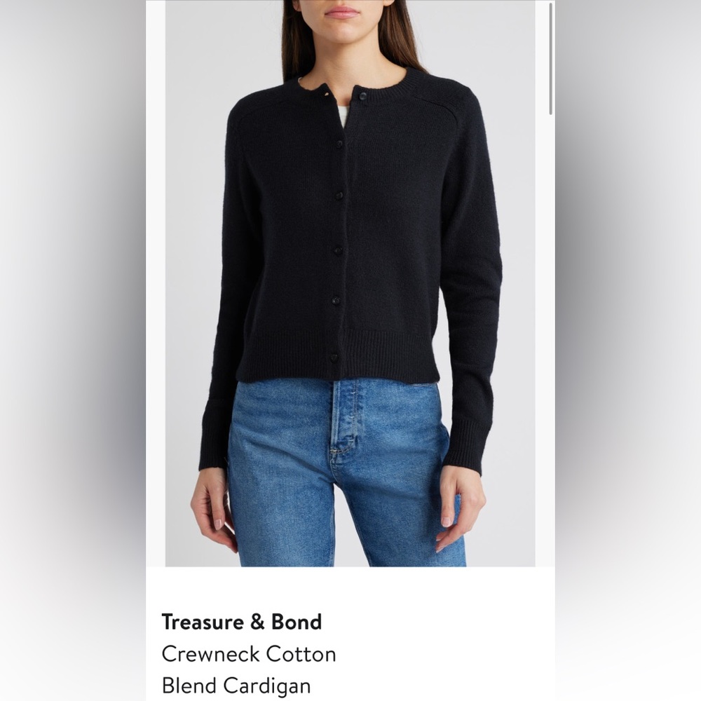 Nordstrom Black Cardigan Cotton Blend, Black, size L - Picture 2 of 16
